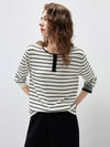 COMOBOCA Women's Stripe Henley Round Neck Sweater