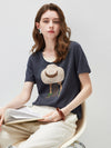 Women's mulberry Silk Knit Top with Patterned Jacquard & U-Neck