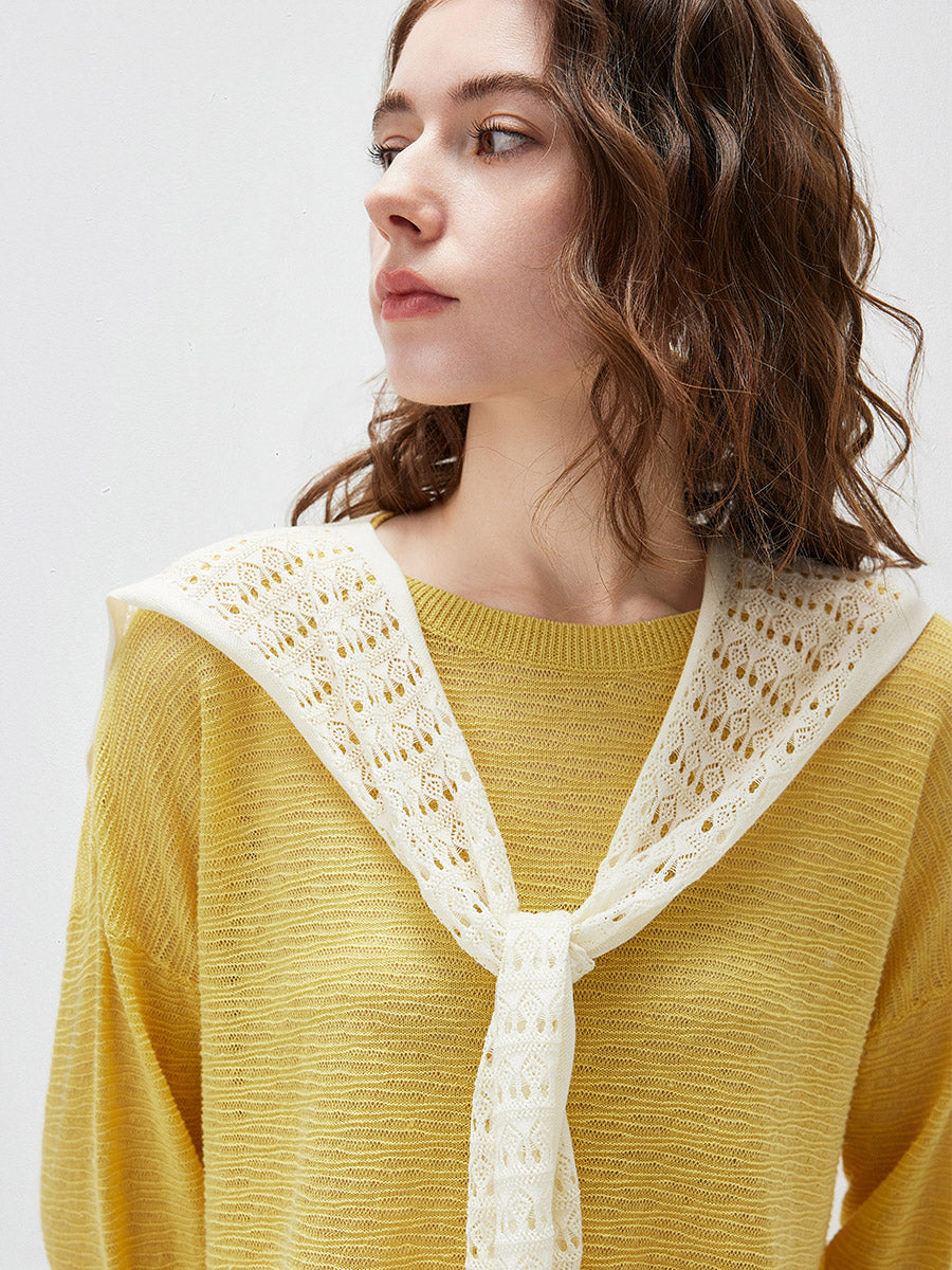 COMOBOCA Women's Tie-Front Lace Knit Shawl