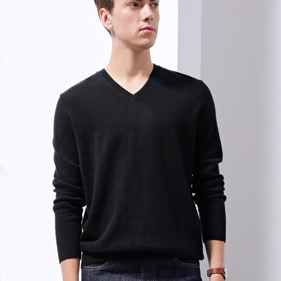 COMOBOCA 100% Cashmere Men's V-Neck Sweater