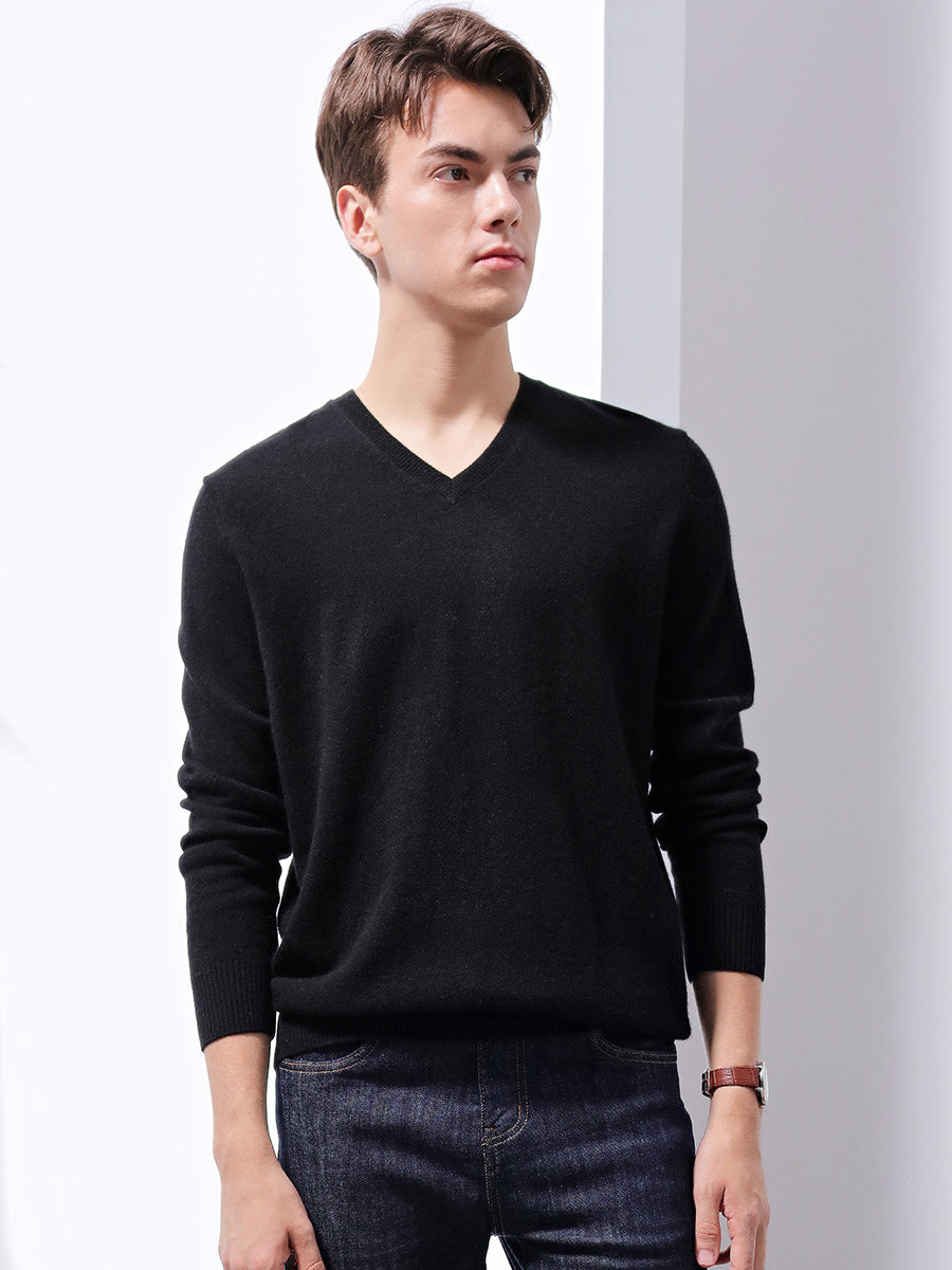 COMOBOCA 100% Cashmere Men's V-Neck Sweater