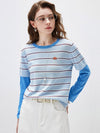 COMOBOCA Women's Layered Striped Round Neck Knit Sweater