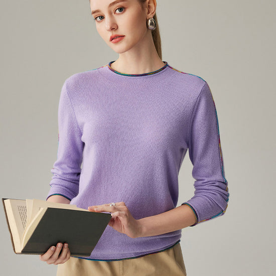 COMOBOCA PURPLE 100% Cashmere Women's Sweater with Built-in Collar