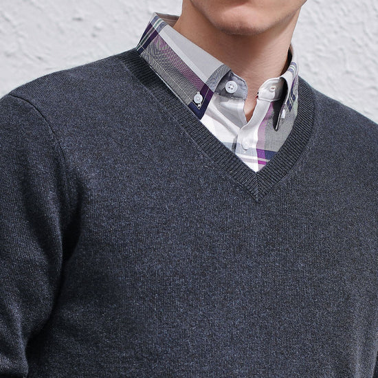 COMOBOCA 100% Cashmere Men's V-Neck Sweater