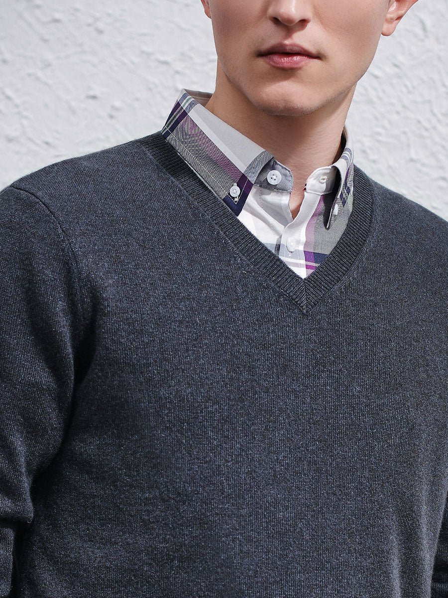 COMOBOCA 100% Cashmere Men's V-Neck Sweater