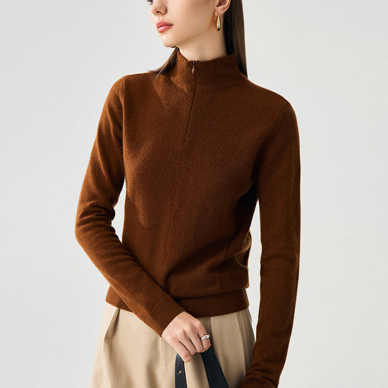 COMOBOCA 100% Cashmere Women's Half-Zip Mock Neck Pullover Sweater