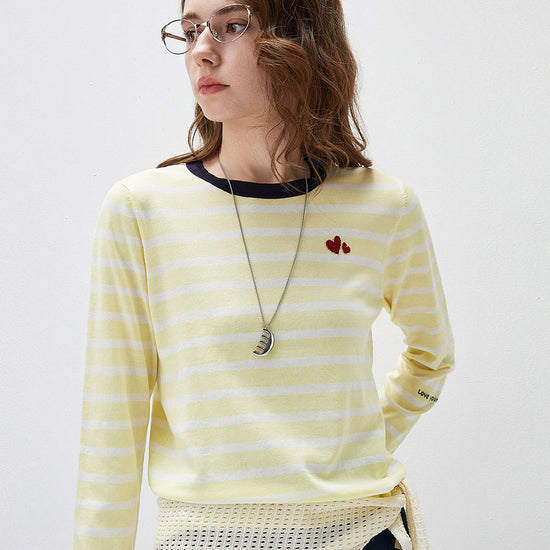 COMOBOCA Women's Stripe Round Neck Knit Sweater