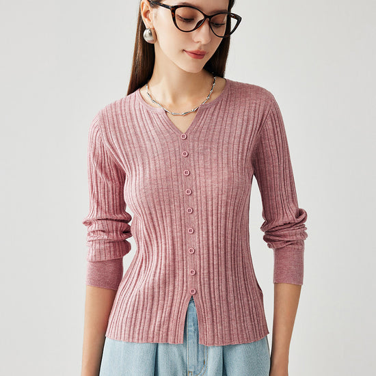 COMOBOCA Women's Ribbed V-Neck Faux Cardigan Sweater
