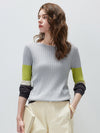 COMOBOCA Women's Ribbed Color Block Round Neck Knit Sweater