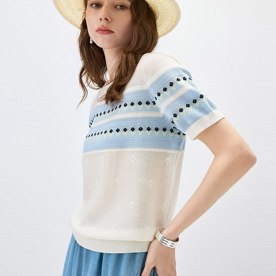 COMOBOCA Women's Fair Isle Striped Knit Top