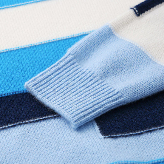 COMOBOCA 100% Wool Kids' Geometric Color Block Striped Knit Sweater