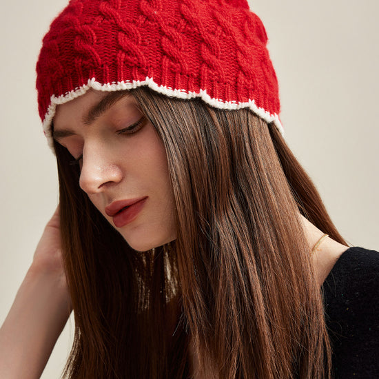 COMOBOCA 100% Cashmere Women's Cable Knit Beanie