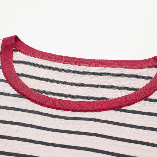 COMOBOCA Women's Striped Ribbed Contrast Trim T-Shirt