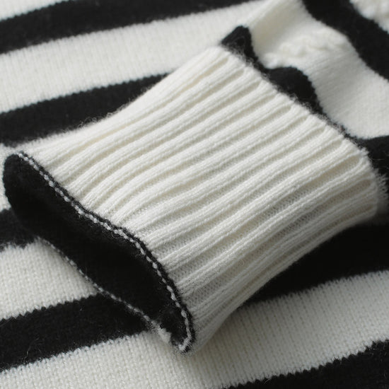 COMOBOCA 100% Cashmere Women's Striped Half-Zip Knit Sweater