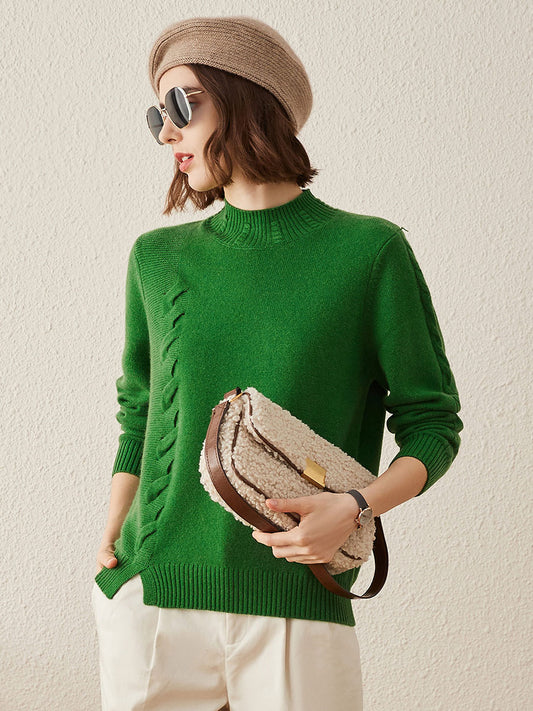 COMOBOCA 100% Cashmere Women's Ribbed Cable Knit Sweater