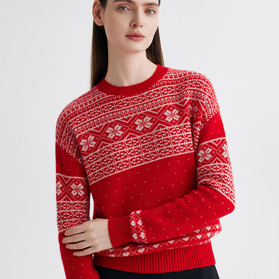 COMOBOCA 100% Cashmere Women's Fair Isle Snowflake Sweater
