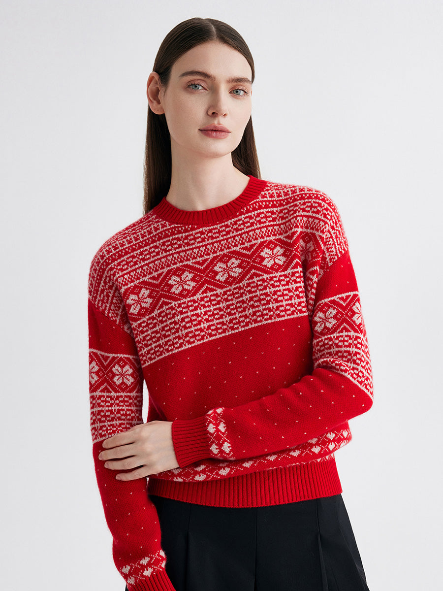 COMOBOCA 100% Cashmere Women's Fair Isle Snowflake Sweater