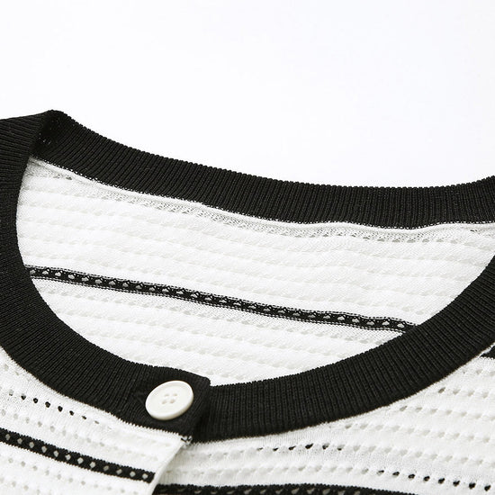 COMOBOCA Women's Striped Ribbed Button Down Cardigan