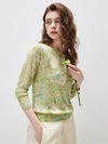 COMOBOCA Women's Watercolor Floral Print Knit Cardigan