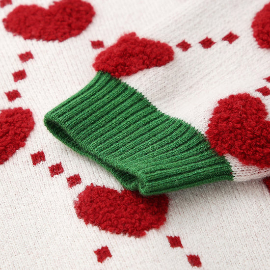 COMOBOCA 100% Wool Kids' Heart Pattern Knit Cardigan