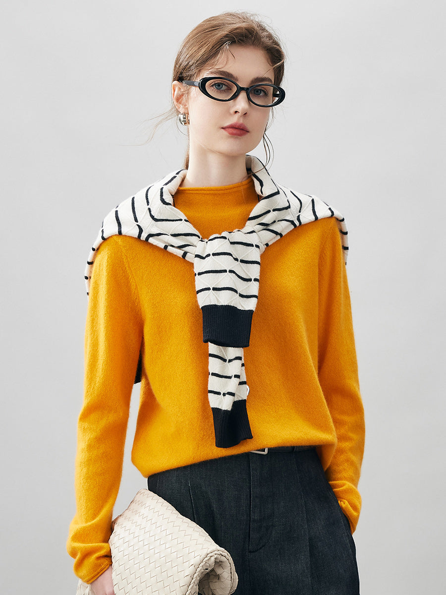 COMOBOCA 100% Cashmere Women's Round Neck Knit sweater