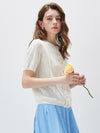 Women’s Round Neck Solid Color Linen Knit Cardigan with Single Button