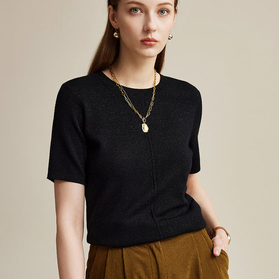 COMOBOCA Women's Wool Worsted Center Seam Knit T-shirt