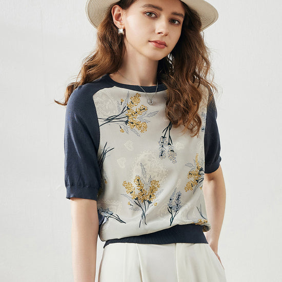 COMOBOCA Gray Women's Floral Print Raglan Sleeve T-Shirt