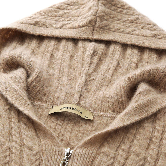 COMOBOCA 100% Cashmere Women's Cardigan Cable Knit Hoodie