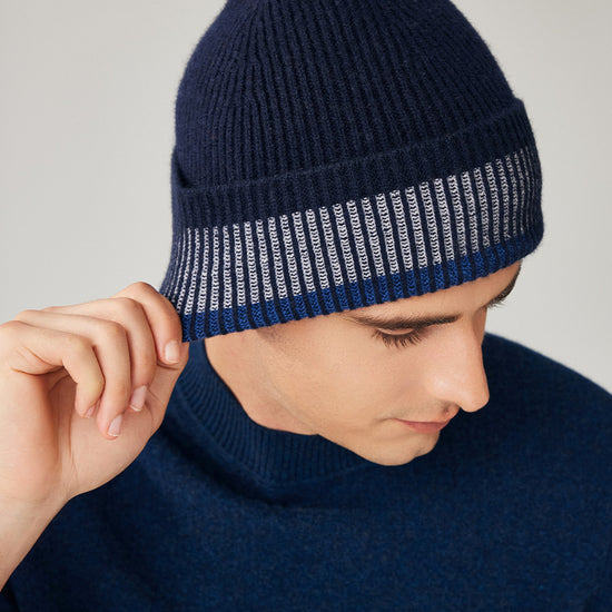 COMOBOCA 100% Wool Men's Striped Ribbed Knit Beanie