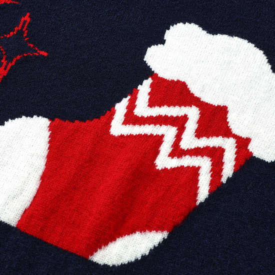 COMOBOCA 100% Wool Kids' Christmas Stocking Round Neck Sweater