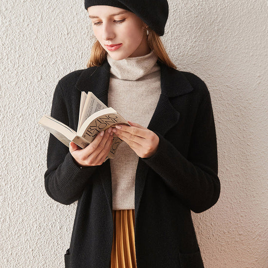 COMOBOCA BLACK 100% Cashmere Women's versatile and stylish Coat