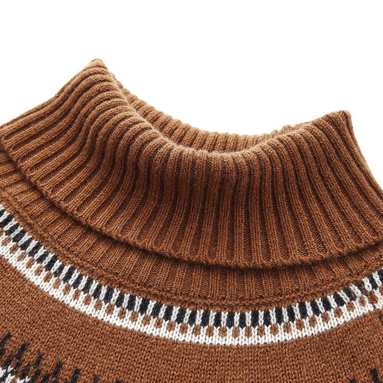 COMOBOCA 100% Cashmere Women's Cable Fair Isle Turtleneck Sweater