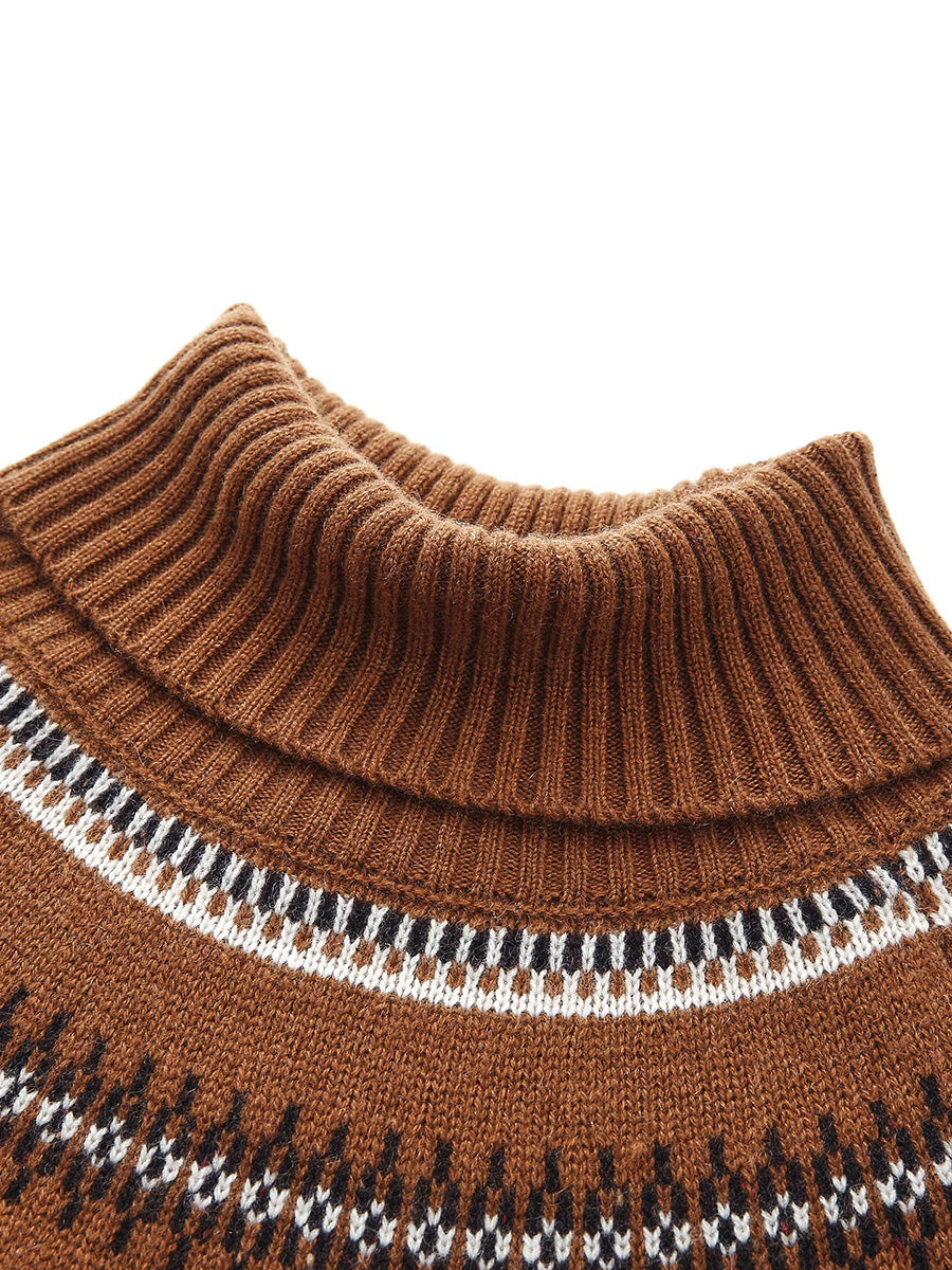 COMOBOCA 100% Cashmere Women's Cable Fair Isle Turtleneck Sweater