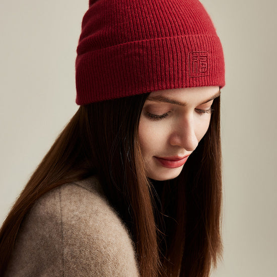 COMOBOCA 100% Cashmere Women's Ribbed Knit Beanie