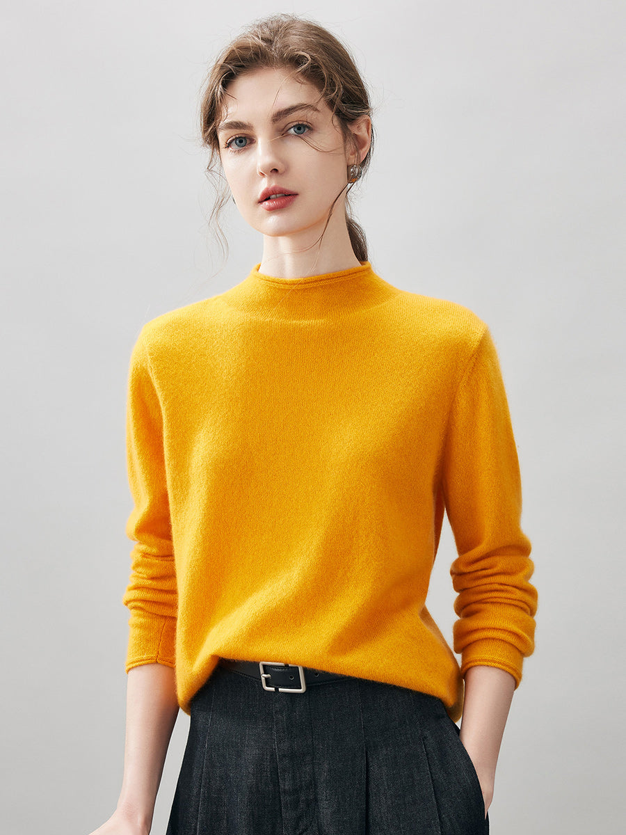 COMOBOCA ORANGE 100% Cashmere Women's Round Neck Knit sweater