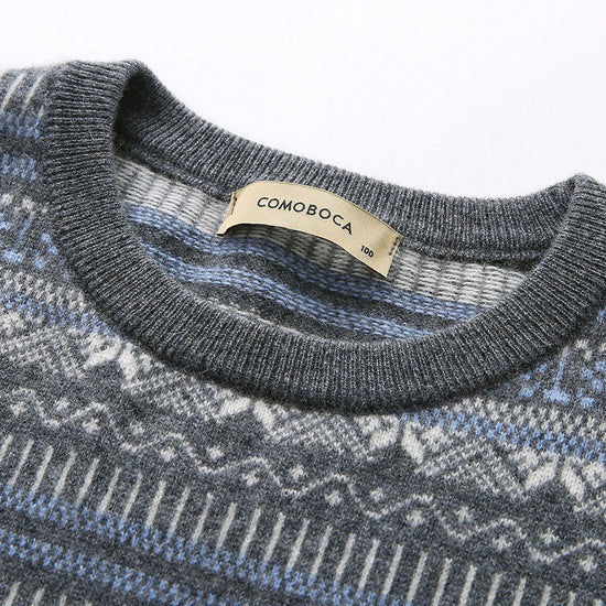 COMOBOCA 100% Cashmere Women's Fair Isle Round Neck Sweater