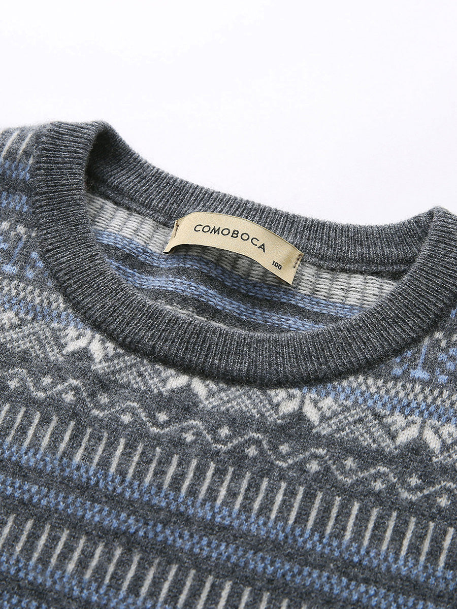 COMOBOCA 100% Cashmere Women's Fair Isle Round Neck Sweater