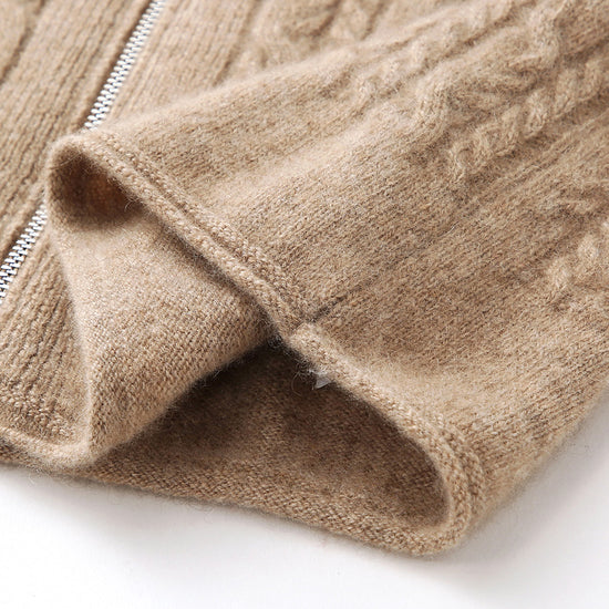 COMOBOCA 100% Cashmere Women's Cardigan Cable Knit Hoodie