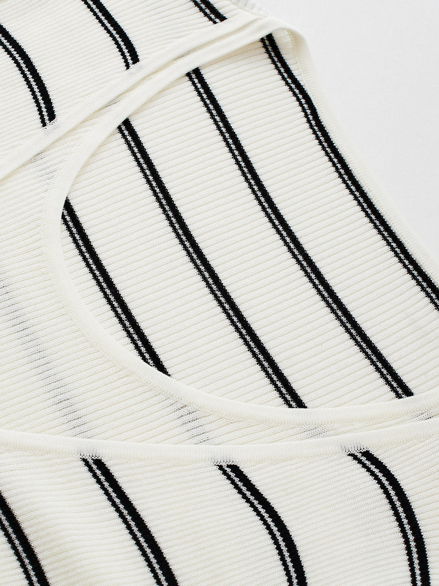 COMOBOCA Women's Striped Ribbed Knit Faux 2-in-1 Zip Cardigan