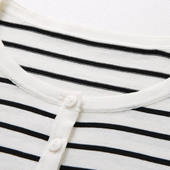 COMOBOCA Women's Striped Henley Button Knit Sweater