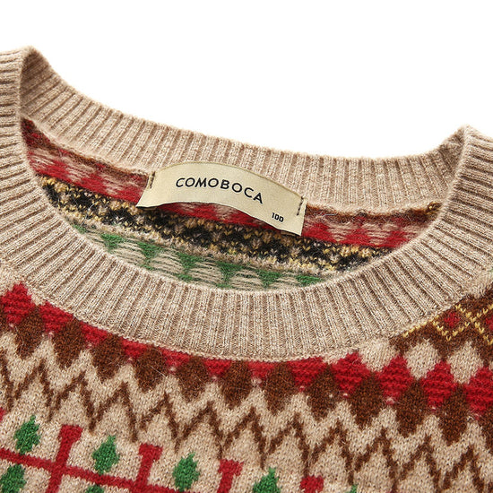 COMOBOCA 100% Cashmere Women's Fair Isle Round Neck Sweater