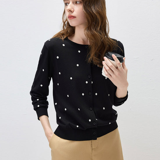 COMOBOCA Women's Lyocell Polka Dot Knit Cardigan