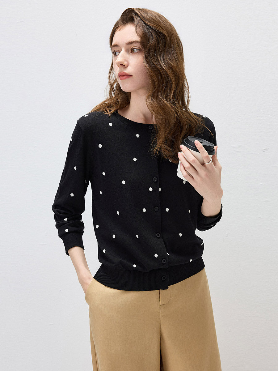 COMOBOCA Women's Lyocell Polka Dot Knit Cardigan