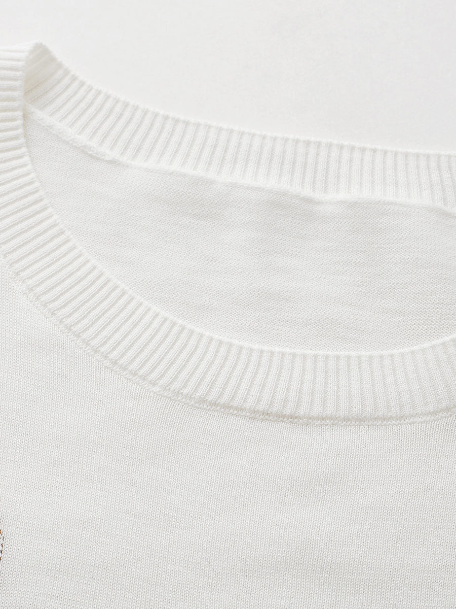 COMOBOCA Women's Forest Animal Intarsia Knit T-Shirt