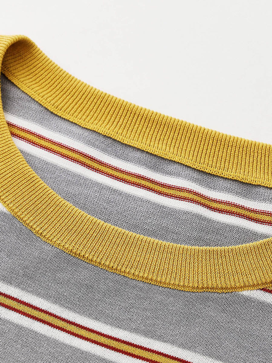 COMOBOCA Women's Layered Striped Round Neck Knit Sweater