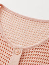COMOBOCA Women's Openwork Mesh Knit Button Front Top