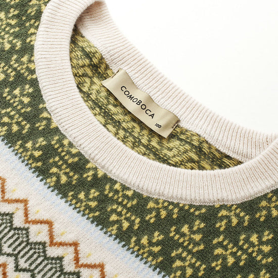 COMOBOCA 100% Cashmere Women's Fair Isle Round Neck Sweater