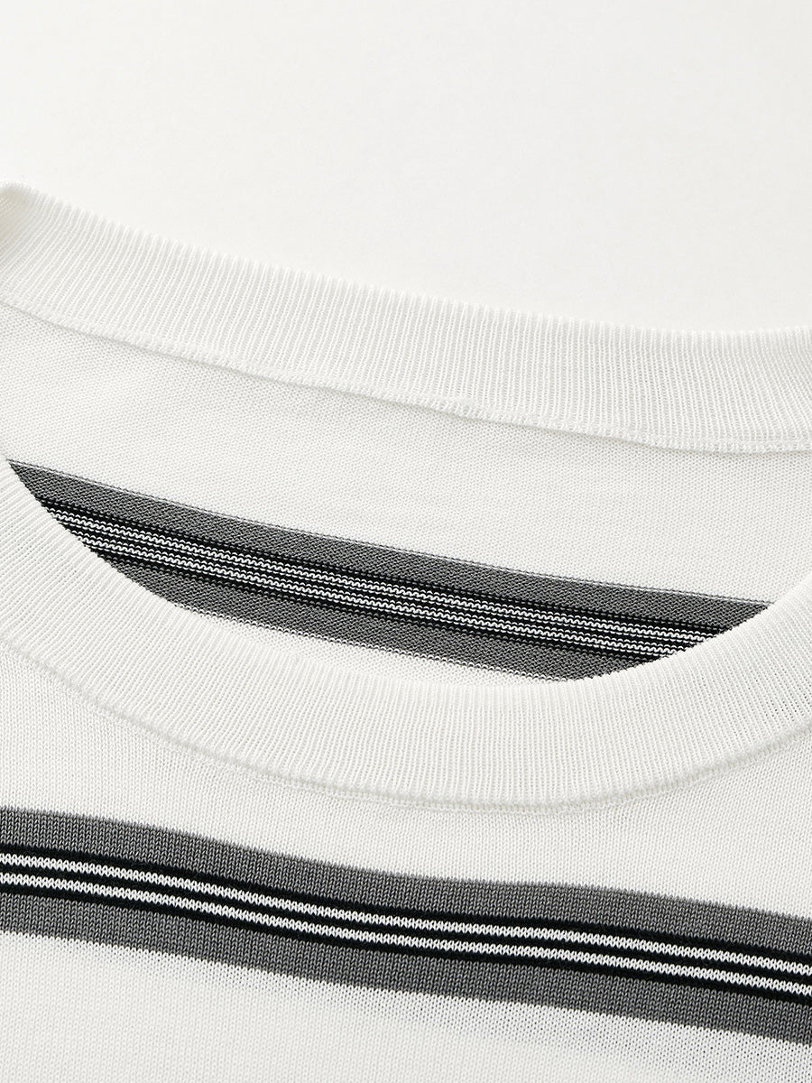 COMOBOCA Women's Striped Round Neck Knit Sweater