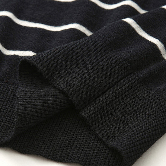 COMOBOCA 100% Wool Women's Mock Neck Striped Ribbed T-Shirt